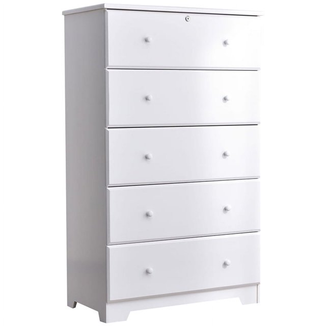 Better Home Products Isabela Commode en Bois de Pin Massif à 5 Tiroirs en Blanc