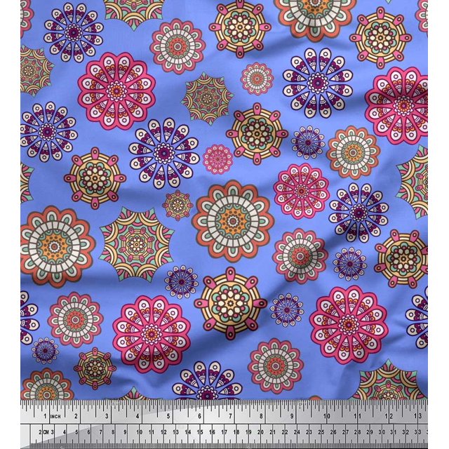 Soimoi Tissu Satin Modal Mandala Kaléidoscope Imprimé 1 Yard 42 Pouces de Large