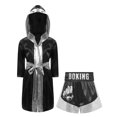thumbnail image 2 of Fldy Ensemble d'Uniforme de Boxe pour Garçons 2 Pcs Robe de Boxe et Shorts MMA Costume de Boxeur Tenue d'Halloween Noir Argent 10, 2 of 4