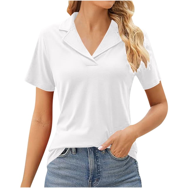 Vente Liquidation de Hauts pour Femmes! Polos pour Femmes Col à Revers Col en V Manches Courtes Blouse Chic Décontractée Tunique Hauts Été Liquidation