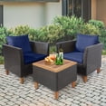 thumbnail image 1 of Patiojoy 3Pieces Outdoor Rattan Furniture Set Wicker Bistro Set Wooden Table Top with Cushions, 1 of 8