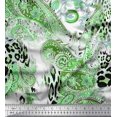 thumbnail image 1 of Soimoi Green polyester Crepe Fabric Paisley & Leopard Animal Skin Decor Fabric Printed Yard 52 Inch Wide, 1 of 3