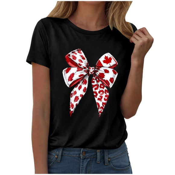 Leey-World 2026 T-Shirts Femme pour la Fête du Canada T-shirt Graphique Drapeau du Canada T-shirt Canadien Feuille d'Érable Manches Courtes T-shirt Patriotique Hauts Été Liquidation Ventes Aujourd'hui Aubaines Prime T-shirt à Manches Courtes pour Femme (Noir, G)