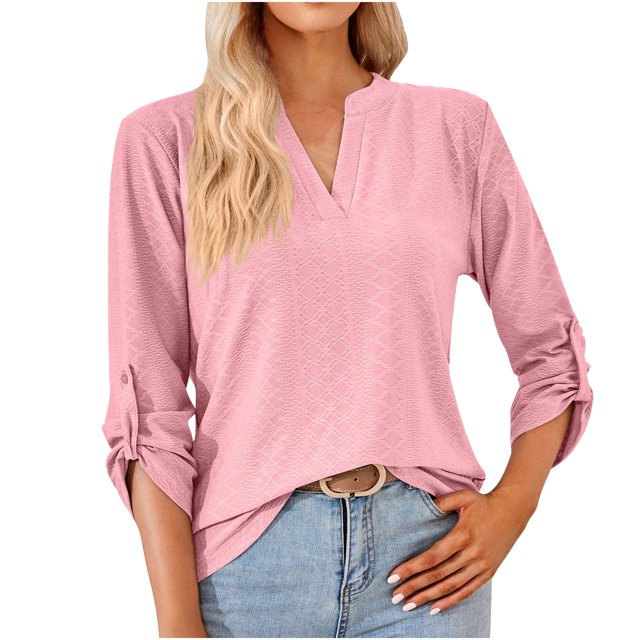 Pompotops T-shirt Mode Femme Col en V Manches Longues Ample en Solde