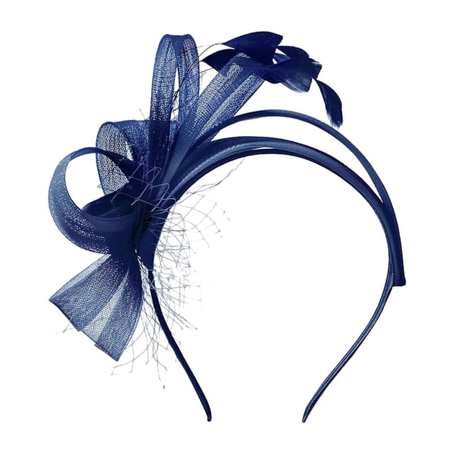 XASZHN Knot Headband for Commute Versatile Bridal Feather Hair Accessory with Bow Navy_001 One Size