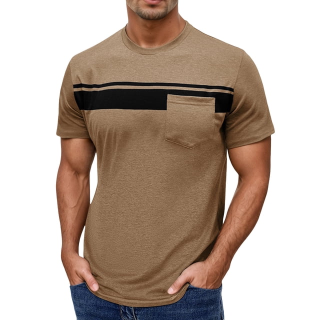 Men's Short Sleeved Round Neck T Shirt Men's Pullover Striped Printed Tops