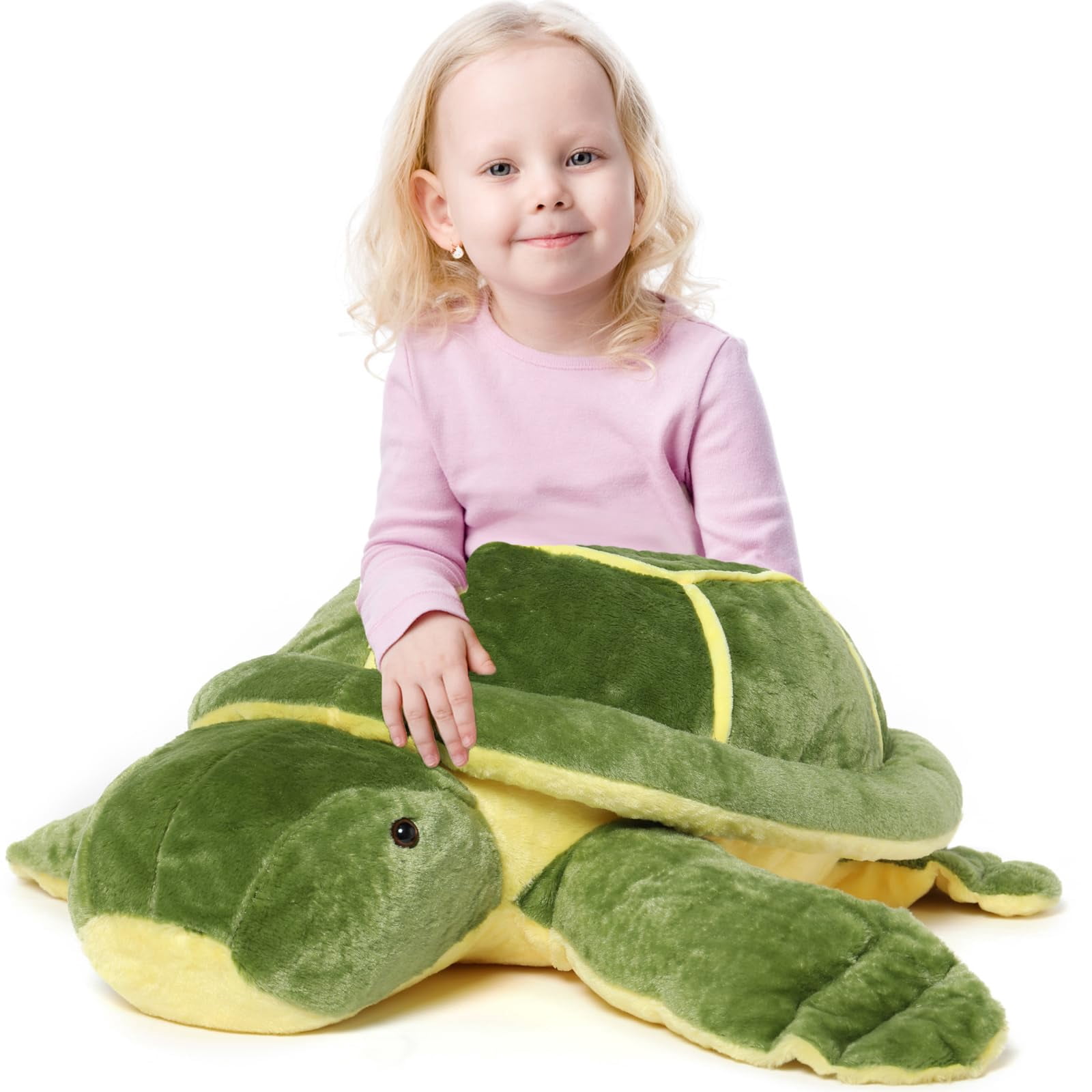 MorisMos Peluche Tortue Géante XXL 65 Cm – Vert Doux Et Kawaii – Cadeau Anniversaire, Décoration, Oreiller – Coton PP