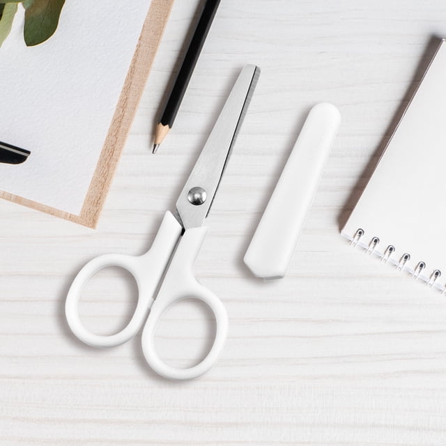 White Non Marking Wind Scissors Elementary School Students Paper Cutting Scissors Stainless Steel Kids Craft Scissors With Protective Sleeve White White