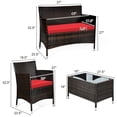 thumbnail image 2 of Gymax Ensemble de Conversation en Rotin pour Patio 4 Pcs, Extérieur, avec Coussin Rouge, 2 of 10