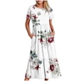 thumbnail image 1 of Pisexur Robes d'Été pour Femmes à Col Rond, Robe Fluide Plissée Tendance à Manches Courtes, Mode avec Poche, Robe d'Été de Plage Évasée à Imprimé Floral, 1 of 4