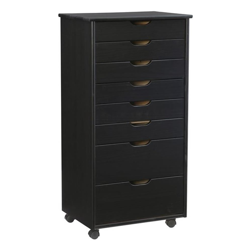 Riverbay Furniture Pine Wood Black Storage Cart Rectangular Mobile 40.5"H Unassembled