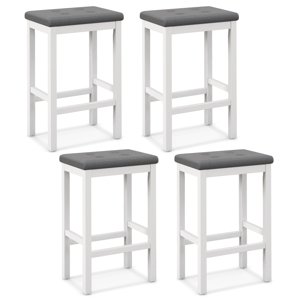 Patiojoy Upholstered Bar Stools Set of 4 Counter Height Stools with Button-tufted PVC Leather Seat & Sturdy Footrests Gray & White