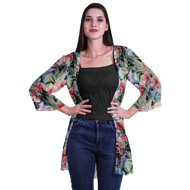 Moomaya Viscose Georgette Printed Short Shrug Long Sleeves Cardigans For Women