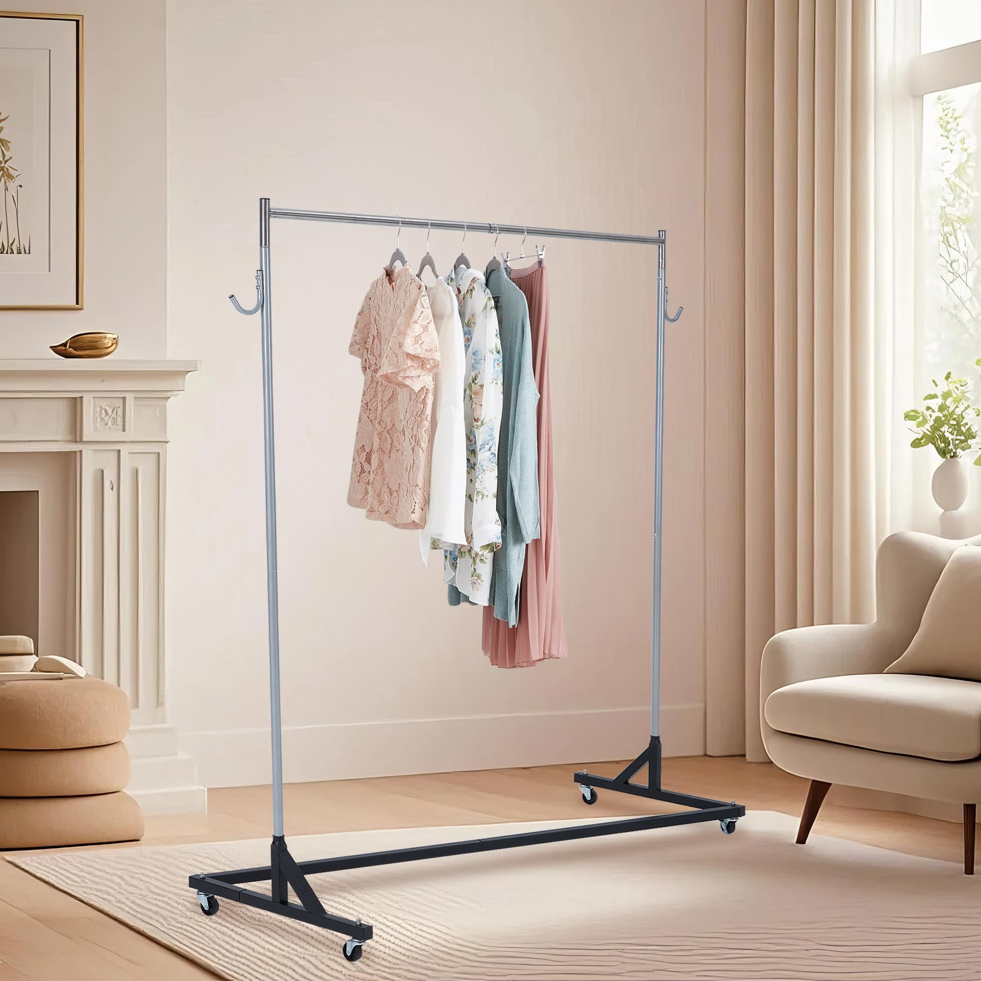 Yiwa Z-Shape Garment Rack, Heavy Duty Steel Frame with Lockable
