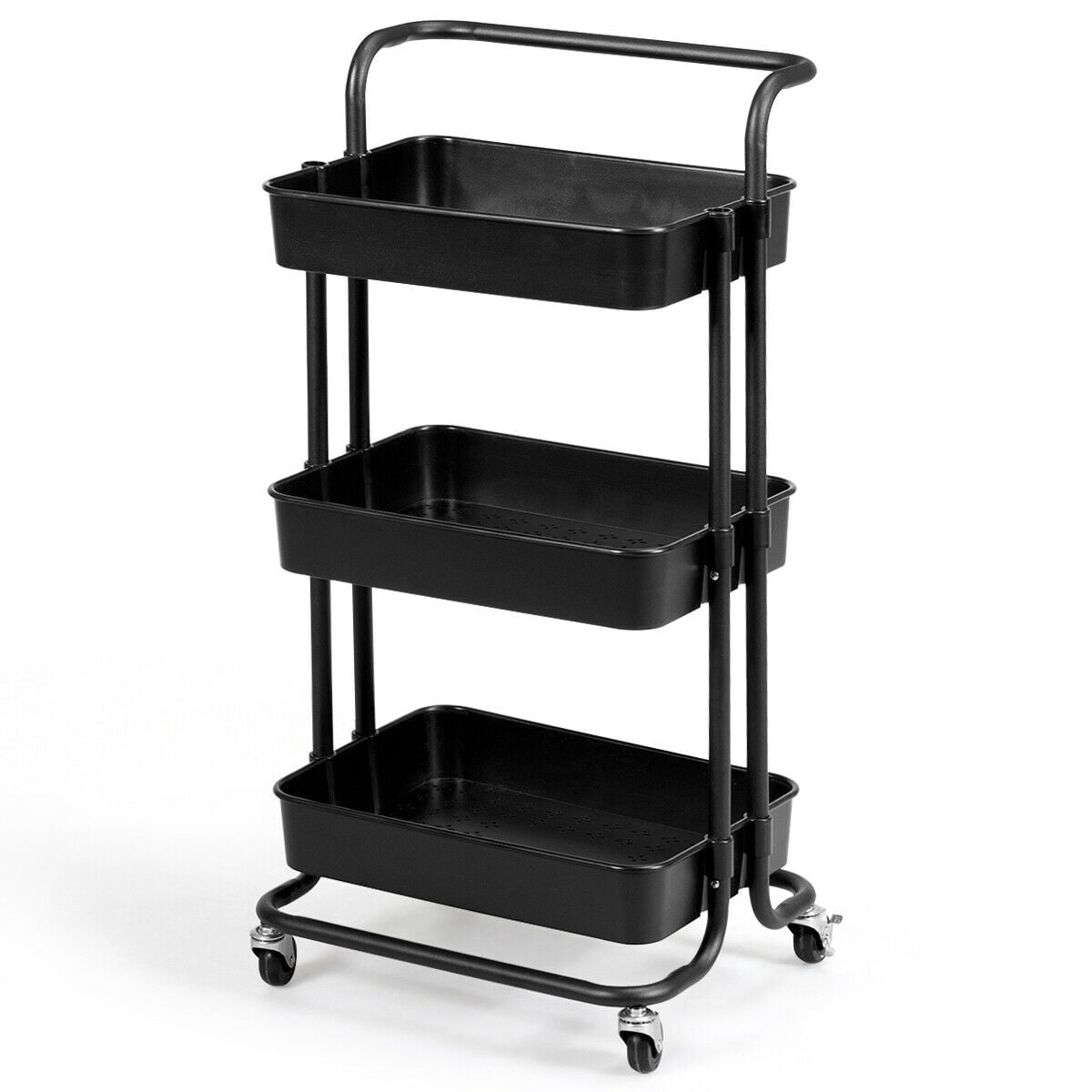 Gymax 3 Tier Rolling Cart W/Wheels Practical Handle&ABS Storage Basket Organizer Black