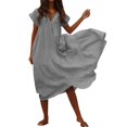 thumbnail image 1 of Ketyyh-chn99 Robes Chemise pour Femmes Grande Taille Robe Soleil Robes pour Femmes Robe d'Été Manche à Volants Ample Fluide Plissée Robe Mini Gris,TG, 1 of 4