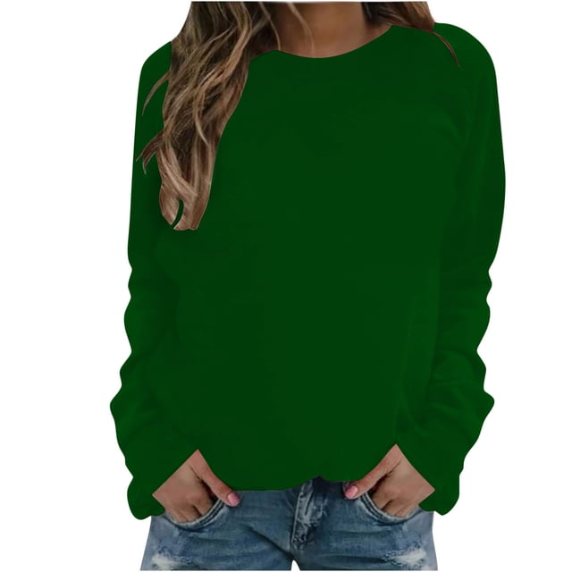 CEHVOM Mode Femmes Décontracté Manches Longues Col Rond Uni Chandail pour Dames Hauts Blouse Liquidation
