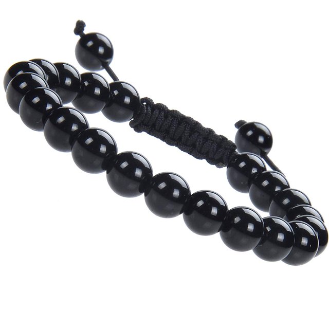 Natural Healing Power Gemstone Crystal Beads Unisex Adjustable Macrame Bracelets 8mm,Onyx