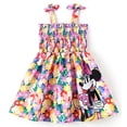 thumbnail image 1 of Disney Robes pour Filles Enfants Minnie Mouse Graphique Mignonne Fleur Nœud Robe à Bretelles Smockée Tailles 5-6a, 1 of 1