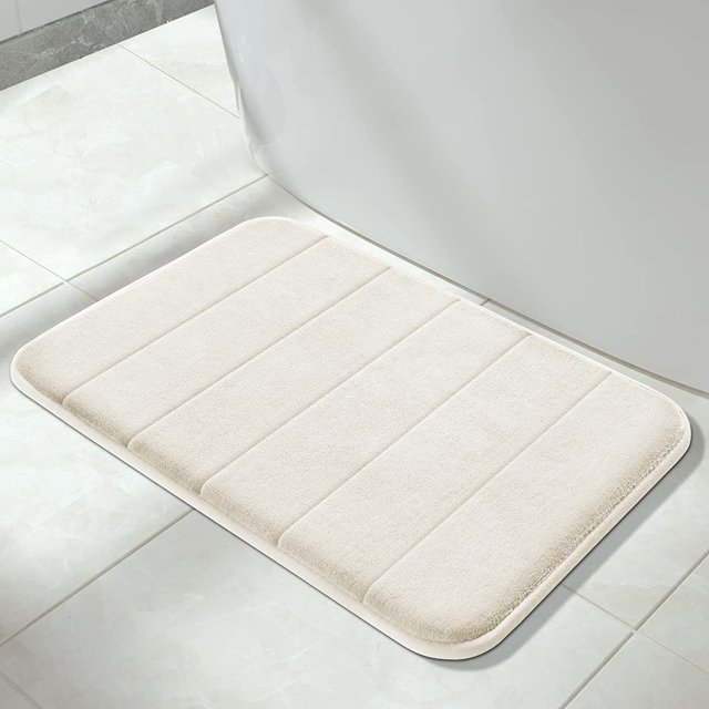 ORUYROP Memory Foam Bath Mat Rug, 24 x 17 Inches, Comfortable, Soft, Super Water Absorption, Machine Wash, Non-Slip, Thick, Easier to Dry for Bathroom Floor Rugs, Cream