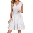 thumbnail image 1 of Yuyuzo Robes d'Été pour Femmes Sans Manches à Col en V Mini Robe T-Shirt Plissée à Volants Fluide Plage Vacances Robes d'Été, 1 of 6