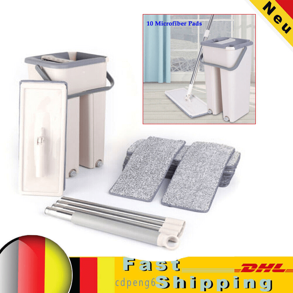 All-IN-ONE Flat Mop and Bucket System, Three-Closet Design for Ultimate Cleaning Efficiency, Microfiber Pads for Wet and Dry Floors (Easy Storage)