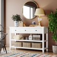 thumbnail image 1 of 50" Solid Wood Console Table Sofa Table with Storage Drawers and Bottom Shelf Entryway Table for Entry Hallway Foyer Sofa Couch Table, Antique White, 1 of 8