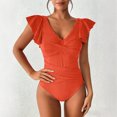 thumbnail image 2 of Sentmoon Woman Bathing Suits Spaghetti Strap Plus Size Bikini Set Ladies' Casual and Fashionable Solid Color Bikini Lace Up Swimsuit Set Fashion for Vacation & Resort Wear Orange XXL, 2 of 7