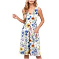 thumbnail image 2 of Ovzne Robes pour Femmes Robe de Plage Robe pour Femme Couleur Unie Ample Décontractée à la Mode Imprimée à Manches Col en V Mi-Mollet Robe à Manches Col en V Robe pour Femmes Liquidation, 2 of 7