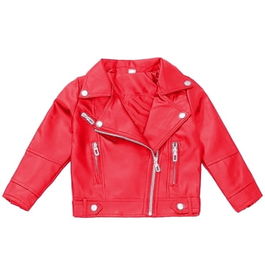 Aocisk Veste de Moto Stylée pour Filles Manteau en Cuir Coupe Ajustée pour Ados et Enfants Mode Jeunesse Rouge 13-14 Ans