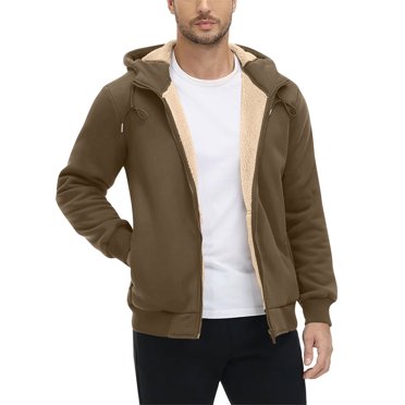 Wiyuqeen Sherpa Fleece Lined Sweatshirt Jacket for Men Zip Up Hoodies Long Sleeve Warm Hooded Winter Coats with Pockets
