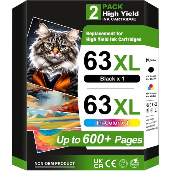 63XL 63 xl Ink Cartridge 2 Pack Compatible for HP Officejet 5255 5257 5258 5259 5200 5252 Printer (Black/Tri-Color)