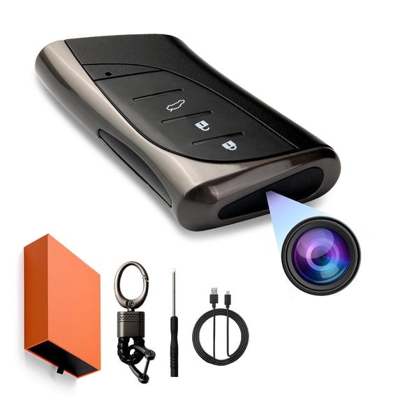 DAMOACAM QHD 2560x1440P Car Key 2K Hidden Camera Spy Camera Key fob Key Chain Concealed Lens No Red Light Wide-Angle Nanny Security Surveillance Cam U