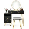thumbnail image 1 of Giantex Ensemble de Coiffeuse avec Miroir Éclairé, Table de Maquillage Moderne avec Armoire de Rangement, Luminosité Réglable et Écran Tactile pour Chambre, Noir, 1 of 10