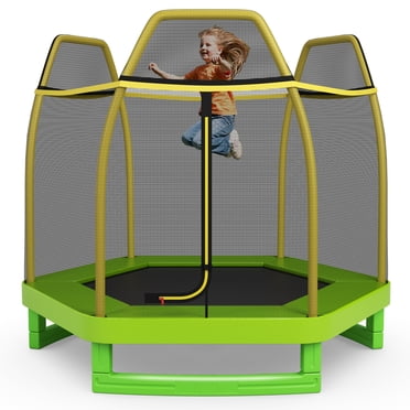 Patiojoy Trampoline Rond de 7 Pi pour Enfants, Lit de Saut avec Filet de Sécurité, Jaune