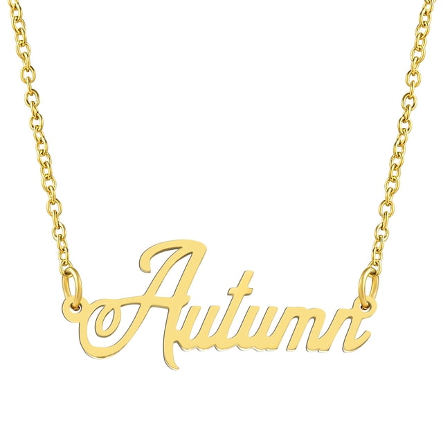 KISPER Collier Pendentif Prénom Personnalisé en Acier Inoxydable Plaqué Or 18K, Automne