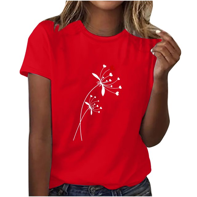 yievot Chemises pour Femmes Mode Manches Courtes Col Rond Impression de la Saint-Valentin Chandail Décontracté T-Shirt Hauts Chemise