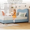 thumbnail image 3 of Full Blue Boucle Upholstered Bed Frame – Soft Low Profile Platform, Sturdy Wooden Slats, Rounded Corners, Noise-Free, Easy Assembly, 3 of 8