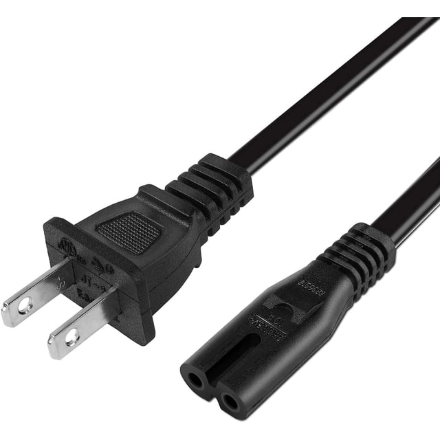 2 Prong AC Power Cord Cable compatible with Xbox One S, Xbox One X, Xbox Series X/S, Sony Playstation PS4, PS3, PS2 Slim, PSP, PSV game consoles. Black 6ft replacement power cable with durable connectors for reliable power supply.
