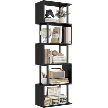 Tier Geometric Bookcase  S Shaped Bookshelf  Wood Decorative Storage Shelving  Modern Freestanding Display Shelves  Tall Book Shelf Unit for Living Room Bedroom