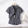 thumbnail image 2 of Zpanxa Boys Summer Outfits Kids Solid Color Collar Short Sleeve Button Elastic Waist Shorts Two Piece Set 1 Years, 2 of 7