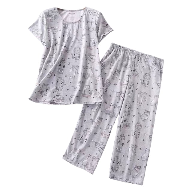 2025 Ensemble de Pyjama en Coton pour Femmes Ensembles de Pyjamas pour Femmes Haut à Manches Courtes Robe de Nuit Capri Pantalon pour Dames Tenue de Nuit
