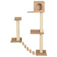 thumbnail image 1 of PawHut Wall Mounted Cat Tree with Scratching Post Condo Bridge Cat Climbing Shelves Furniture, Brown, 1 of 10