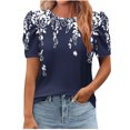 thumbnail image 1 of Pisexur Hauts pour Femmes, Hauts de Sortie pour Femmes & T-Shirt à Manches Courtes Col Rond Imprimé, Haut Ample, Hauts de Printemps pour Femmes Marine, TG, 1 of 5