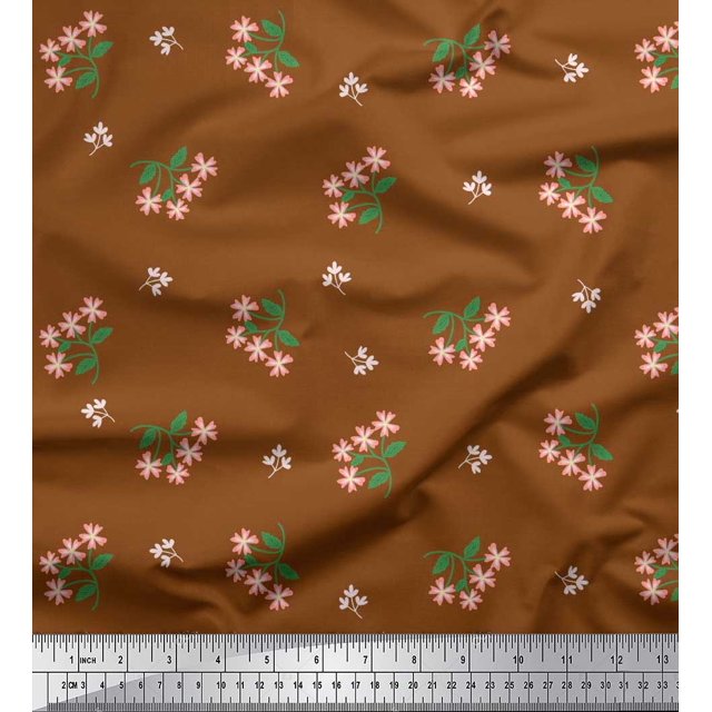 Soimoi Rayon Fabric Leaves & Wild Flower Floral Printed Fabric 1 Yard 42 Inch Wide