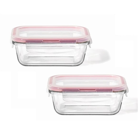 LocknLock - Ensemble de 2 Contenants en Verre Hermétiques et Étanches, Capacité de 380 ml, Rouge