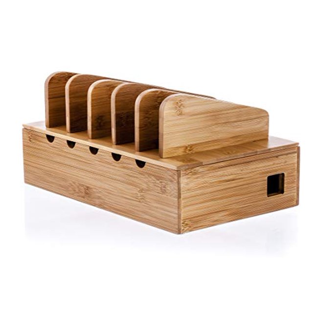 Prosumer's Choice Support de Station de Charge en Bambou Naturel pour Smartphones et Tablettes