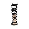 thumbnail image 2 of BLISSFUL STEP Women's Sandals Solid Color Mid Block Heels Lace up Sandals Black 9, 2 of 8