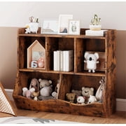 Couheta Kids Bookshelf & Toy Storage Cabinet, Wooden Storage Organizer with Bookcase - Toddler Book & Toy Shelf for Bedroom, Playroom, Nursery, Hallway, School (Retro Brown)