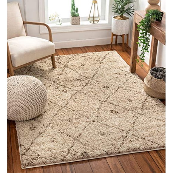 Well Woven Madison Shag Moroccan Lattice Vanilla Modern Area Rug 3'3'' X 5'3''